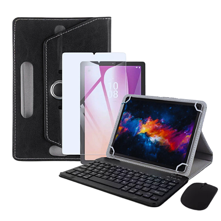 Capa c/ Teclado Mouse + Película Vidro para Tablet Lenovo M9