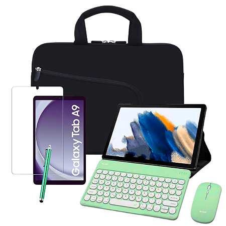 Kit Capa com Teclado p/ Tablet Galaxy Tab A9 Plus + Película + Caneta + Luva