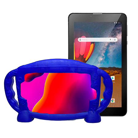Capa Case Azul com alça suporte p/ Tablet M7 3G M7s Plus 7po