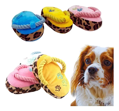 Brinquedo de Pelúcia Chinelo Colorido p/ Pets Cachorro gato Divertido