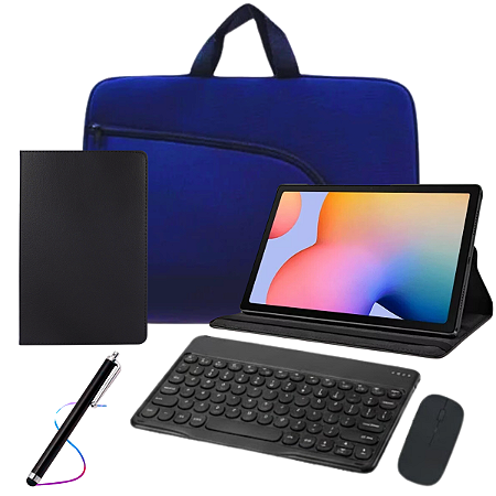 kit completo Capas c/Teclado + Mouse Bluetooth p/Tablet Galaxy Tab S6 Lite P610 P615 P613