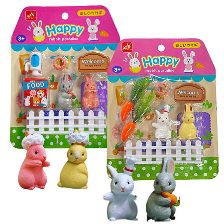 Kit Parque Brinquedo Coelhinhos Felizes Miniaturas c/ Comida