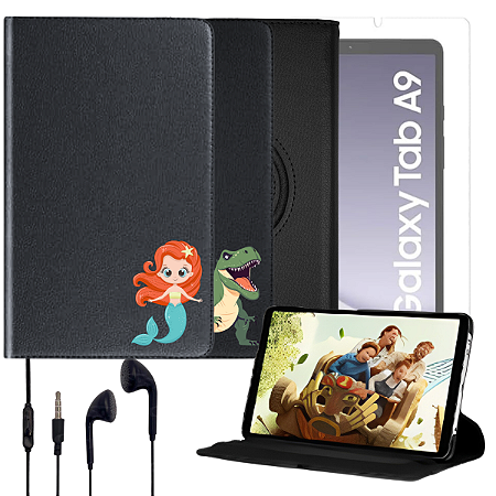 Capa c/ Desenho Giratória p/ Tablet Samsung Tab A9 8,7 Polegadas