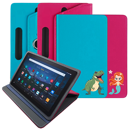 Capa c/ Desenho Giratória p/ Tablet Amazon Fire 7 Polegadas