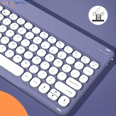 Teclado Bluetooth c/ Mouse Roxo + Capa Giratória p/ Tablet de 7 Polegadas