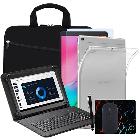 Kit Completo p/ Tablet Samsung Tab A T510 Capa Teclado + Mouse Bluetooth