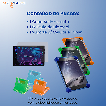 Capa Emborrachada P/ Tablet Positivo Vision Tab 10 + Película + Suporte