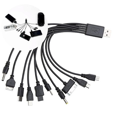 Cabo USB Universal 10 em 1 Carregador Várias Entradas Multi Charger
