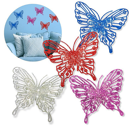 Borboletas coloridas Decorativas Brilhantes Enfeite Kit com 12 Peças