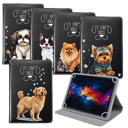 Capa Giratória Para Tablet de 10 Polegadas Vision Tab 10 Personalizada Cachorros Animais