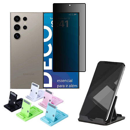 Kit Película Privativa Fosca para celular Samsung S23 Ultra + suporte de mesa