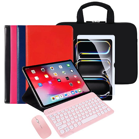 Capa Giratória para iPad Pro 11 Polegadas + Película de Vidro + Teclado Touchpad + Luva de Proteção