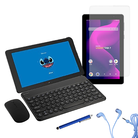 Kit para tablet Stitich película + teclado e mouse + caneta touch + fone de ouvido para Vision tab 7 Stitch