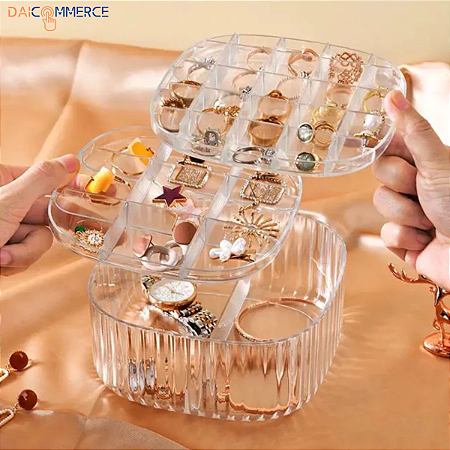 Porta Joias de 2 Andares Com Divisórias De Acrílico Estampado Bijuterias Acessórios Portátil