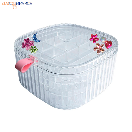 Porta Joias de 3 Andares Com Divisórias De Acrílico Estampado Bijuterias Acessórios Portátil