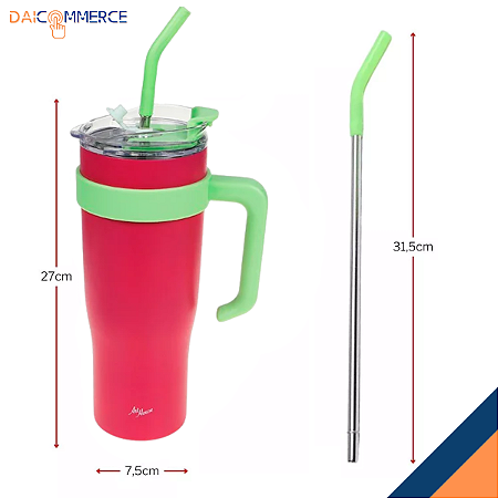 Copo Garrafa Térmica com Canudo Personalizado 1,2L Grande Inox