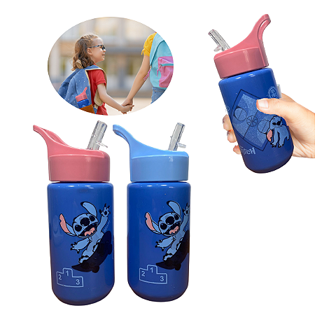 Garrafa Squeeze Infantil 500ml com Personagem Stitch Ideal para Crianças