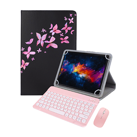 Kit Capa Giratória com Suporte Para Tablet Samsung Galaxy Tab A9 8.7 X110 X115 + Teclado e Mouse + Película + Caneta
