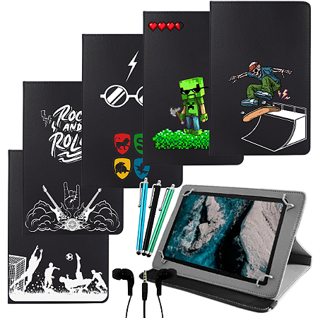 Kit Capa com Suporte Para Tablet 7 Polegadas Estampada + Caneta Touch + Fone de Ouvido