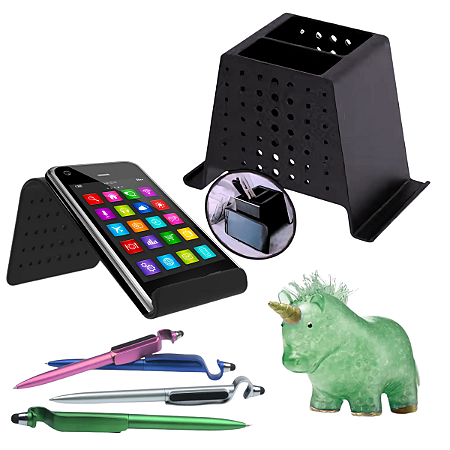 Kit Para Escritório com Suporte Para Celular Tablet + Organizador de Mesa Porta Trecos + Caneta 3 em 1 + Bichinho de Apertar