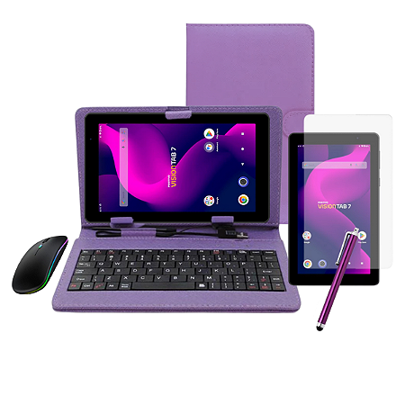 Capa Vision 7 com Teclado Rosa + Película de Proteção de Cristal + Mouse Bluetooth