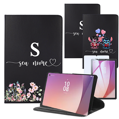 Capa Giratória Para Tablet Lenovo Tab M9 Personalizada Com Nome + Película