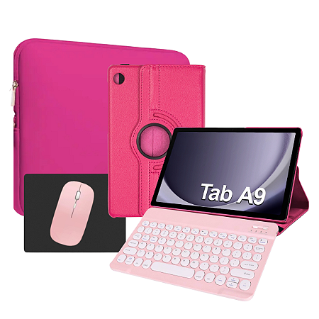 Kit Rosa Completo para Tablet Samsung Galaxy A9 8.7 com Teclado, Mouse e Capa