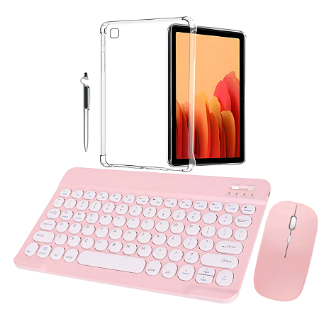 Capa de Silicone Transparente Para Tablet Galaxy Tab A7 T500 + Caneta Touch 3 em 1 + Teclado e Mouse Rosa via Bluetooth