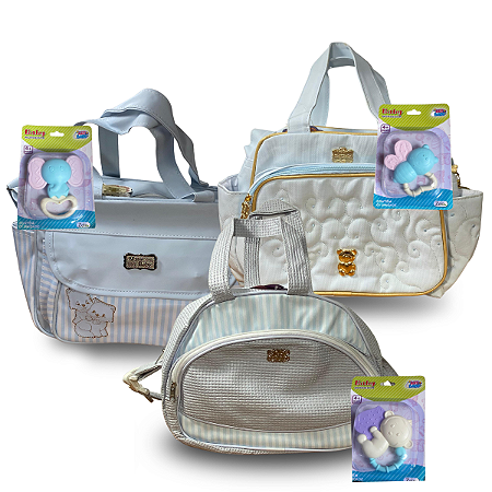 Kit c/ Mordedor + Bolsa Frasqueira Mave Baby de Maternidade Menino e Menina Com Alça Dupla Impermeável