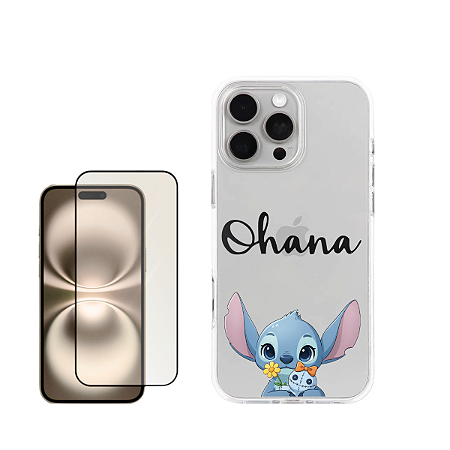 Capa Case Transparente de Silicone Estampada Para iPhone 16 Pro Max com Proteção Anti-impacto + Película de Hidrogel