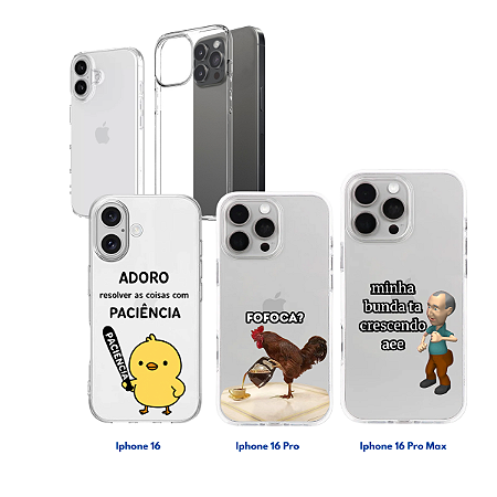 Capa Case Transparente Para iPhone 16 / 16 Pro / 16 Pro Max com  Proteção Anti-impacto com Estampa de Memes Engraçados