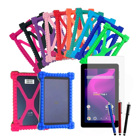 Capinha Anti-queda de Silicone para Tab Positivo Vision 7 + Caneta Touch Universal + Película de Cristal Resistente