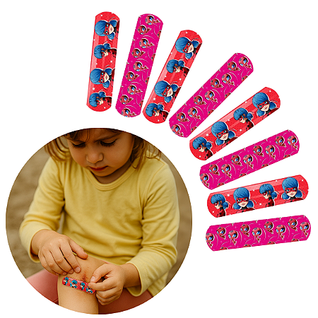Kit 3 Caixas Curativo Adesivo Band-aid Ladybug Multi Saúde Multilaser 24 Unidades Total | Respirável, 2 Estampas e Proteção Infanti