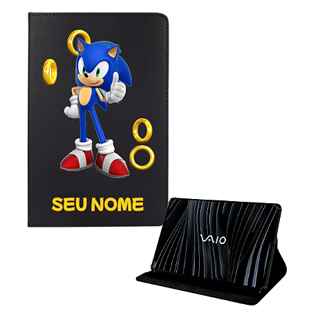 Capa Giratória Universal para Tablet VAIO TL10 – Estampa do Sonic com Seu Nome