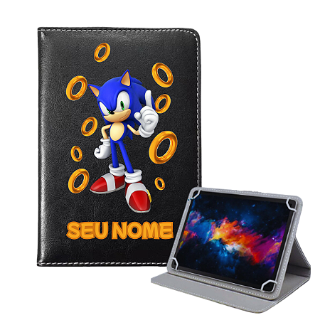 Capa Giratória Universal para Tablet Positivo Twist Tab 7 – Estampa do Sonic com Seu Nome