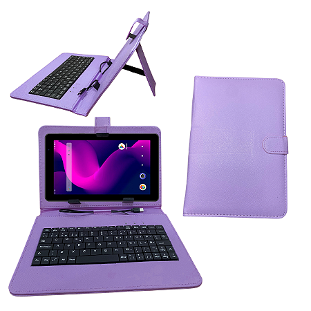 Capa Roxa c/Teclado Embutido para Tablet 7” Positivo Vision Tab 7, Twist Tab+, Multilaser M7