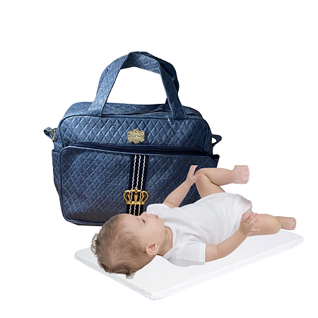 Bolsa Mave Baby de Maternidade Média Cor Jeans Menino e Menina de Maternidade Com Alça Dupla+ Mordedor
