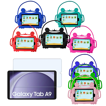 Capa Infantil Emborrachada Adaptada para Tablet Samsung Galaxy Tab A9 8.7 + Película de Vidro | Proteção e Durabilidade para Crianças