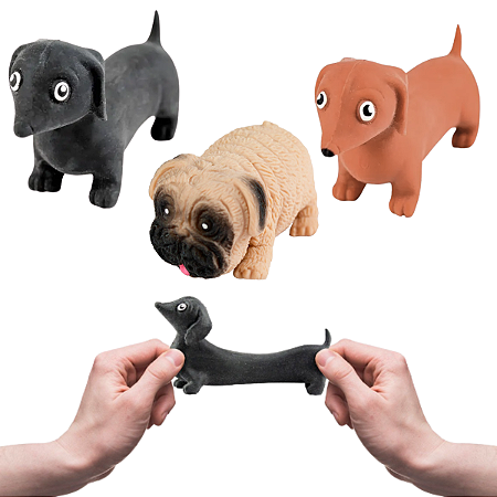 Kit 4 Cachorrinhos de Brinquedo de Modelar Esticar e Encolher | Antistress Infantil Divertido e Elástico