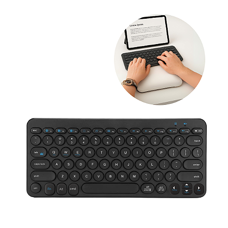 Teclado Bluetooth Preto para Tablet com Carregamento Tipo C | Sem Fio, Portátil e Universal