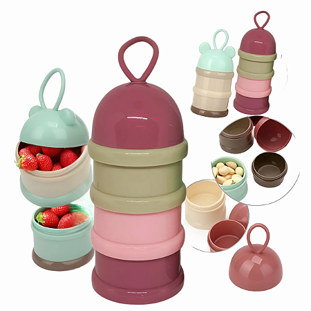 Copo 3 Divisórias Empilhável para Leite em Pó e Alimentos de Bebê | Dispensador Portátil 285g