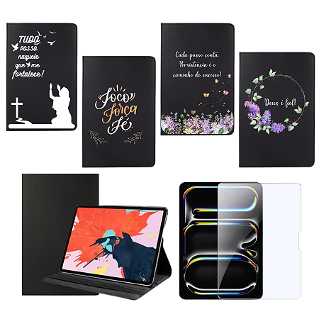Kit Capa Giratória Estampada com Frases para iPad Pro 11 + Película de Vidro | Proteção Completa e Estilo