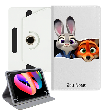 Capa Giratória Universal para Tablet TCL TAB 10L Gen 3 com Estampa de Zootopia | Proteção 360° e Design Divertido
