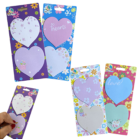 Kit 2 Post-it Adesivo Formato Coração | Blocos de Notas Fofos para Recados, Lembretes e Organização Criativa