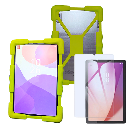 Kit Capa Emborrachada Anti Queda Anti Impacto + Película de Vidro p/ Tablet Lenovo Tab M9 ZAC30198BR Proteção Completa