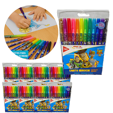 1.	Kit 8 Estojos Canetinha Hidrográfica 12 Cores Tris Atacado p/ Escola Desenho Artes | Revenda e Criatividade
