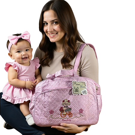 Bolsa Maternidade Rosa Ciclista Charme e Praticidade p/Dia a Dia