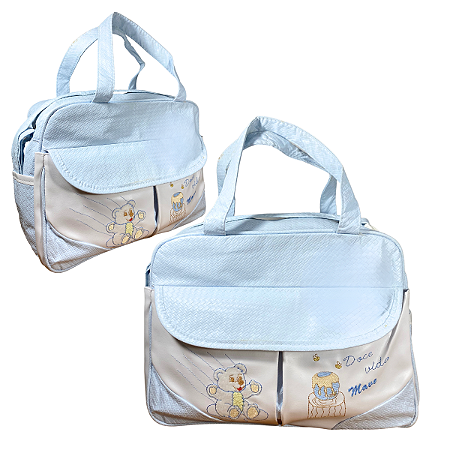 Bolsa Maternidade Azul Ursinho Doce Vida Espaçosa e Funcional p/Bebê