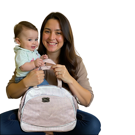 Bolsa Maternidade Rosa C/Listras Praticidade e Estilo p/Dia Dia do Bebê