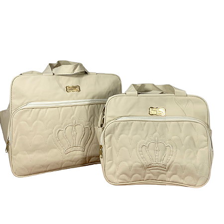 Kit Bolsa Maternidade Bege Coroa Elegância e Organização